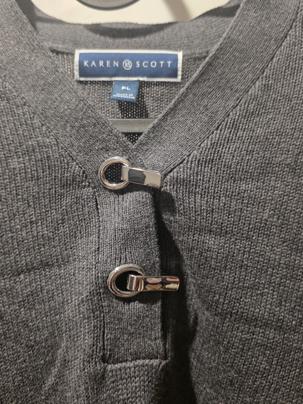 Karen Scott Hardware Henley Sweater Charcoal Heather Size PL NWT - Picture 2 of 9